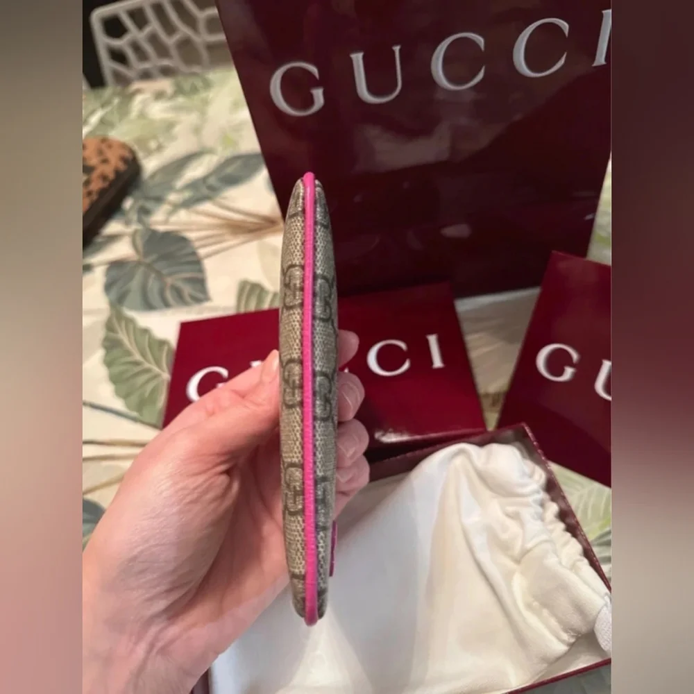 Gucci Pink Trim GG Canvas Zip Pouch